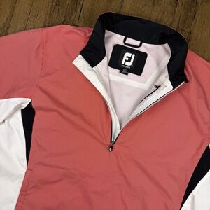FootJoy DryJoys HydroLite Jacket Mens L Red Check 1/2 Zip Golf Rain Pullover SS